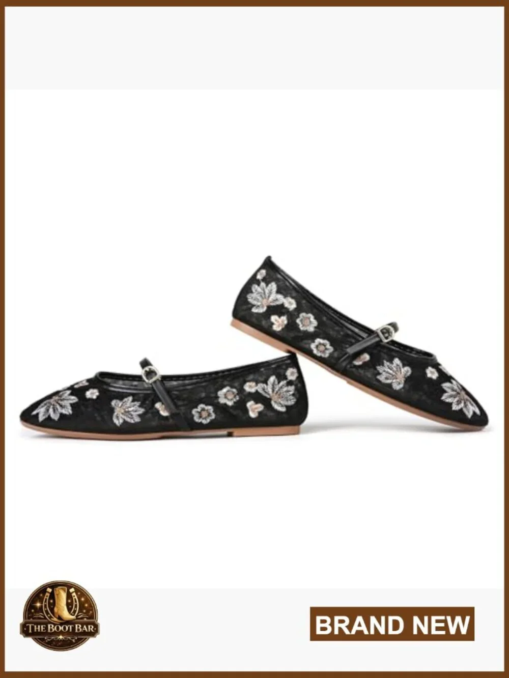 Mesh Ballet Flats Embroidered Floral Round Toe Mary Jane